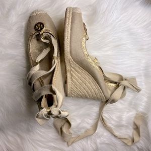 Tory Burch Wedges (Tan and Gold)